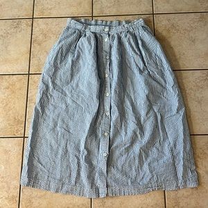 Vintage Blue & White Striped‎ Seersucker Skirt Button Down Front, Sz 16